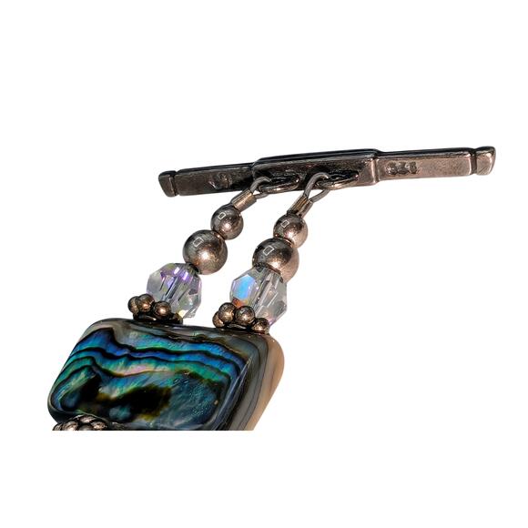 Signed Abalone Shell Chunks AB Crystal Sterling Beaded Toggle Clasp Bracelet - Picture 15 of 15